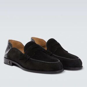 New Size 45 Christian Louboutin Penny No Back suede loafers Black